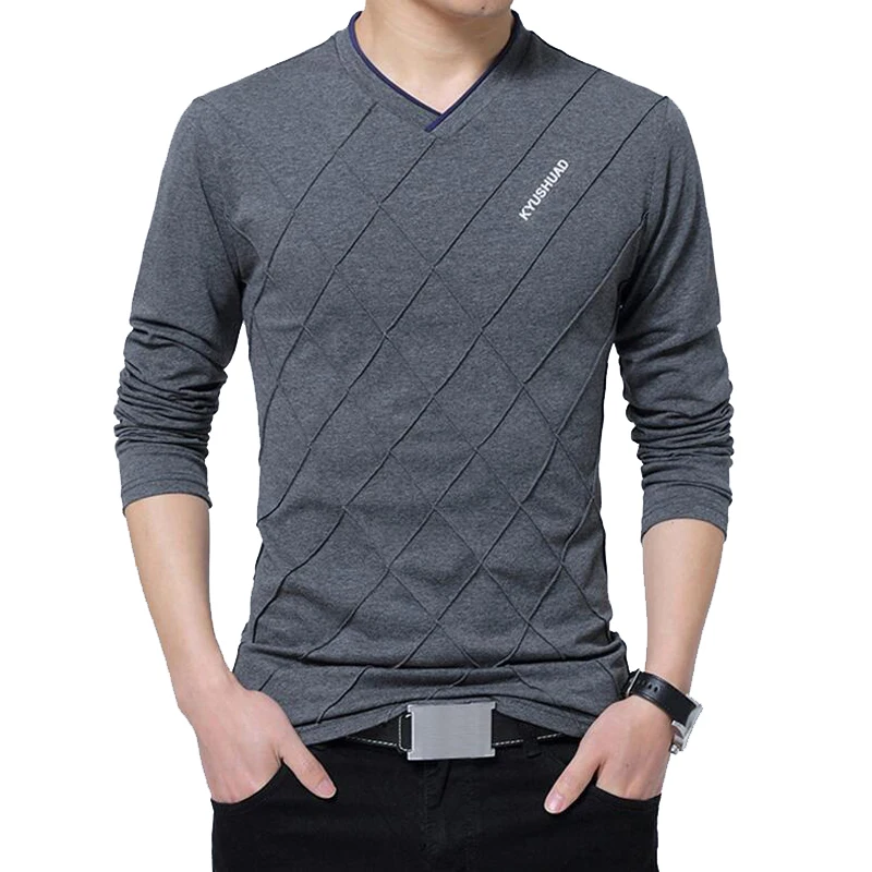 Мужская приталенная футболка стильная длинная с v образным вырезом для фитнеса
