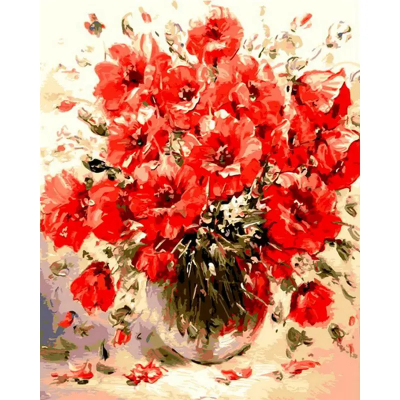 

Gatyztory Red Flowers DIY Frame Painting By Numbers Modern Home Wall Art Canvas Painting For Home Decors 40x50cm Kits