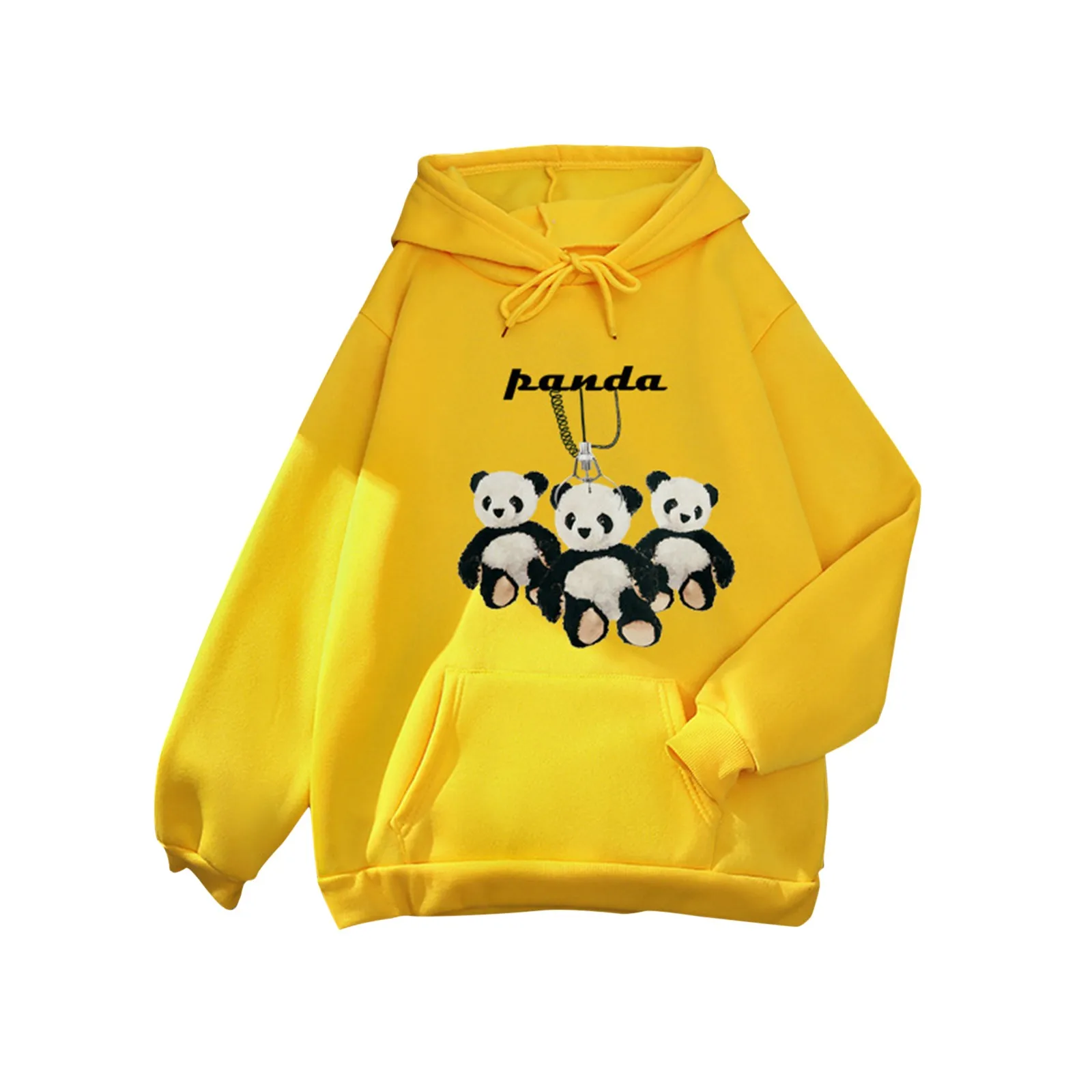 Hooded Cute Cartoon Panda Pattern Women's Autumn Sweater Velvet Stitching Loose Plus Size Pocket Sweatshirt Свитер 2021 Fashion