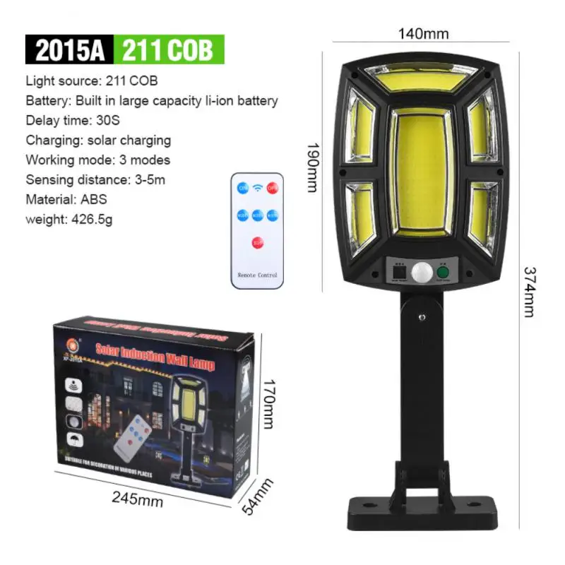 

Solar Sensor Street Light COB/LED Waterproof Human Induction Smart Remote Control Lamp Outdoor Garden Courtyard Wall Light