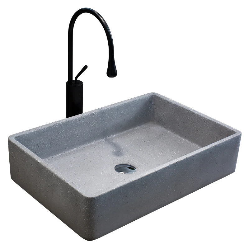 Stone artisan concrete cement vanity above counter basin industrial personality simple art terrazzo retro square | Дом и сад