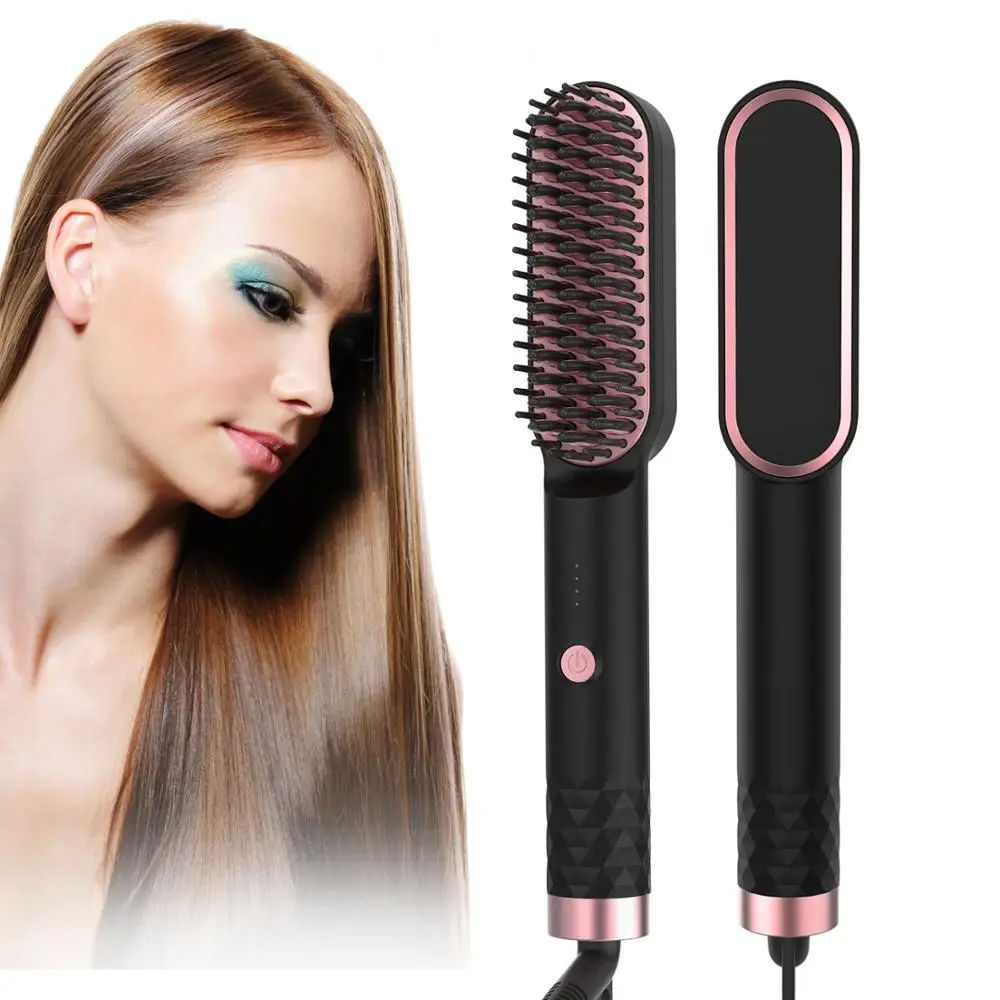 

Electric Straightener Hot Comb Hair Care 3 in 1 Hair Straightening Heated Brush Ceramic Curler