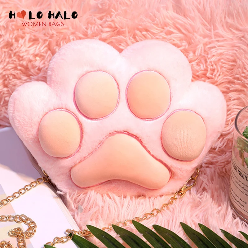 

Fashion Plush Crossbody Bags Personality Cute Cartoon Cat's Paw Plush Desiger Bag Casual Female Shoulder Bags Women's Wallet