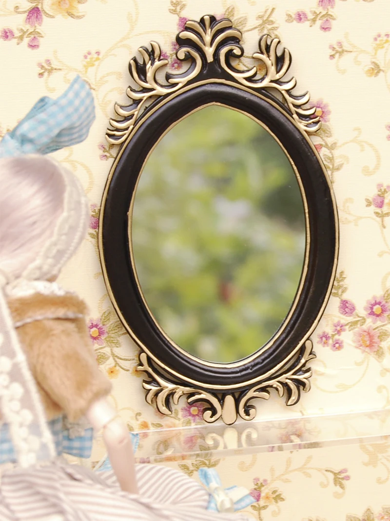 Модное овальное зеркало в масштабе 1/6 для кукольного домика с резным золотым и