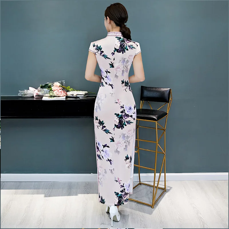 Женское шелковое Платье Ципао длинное вечернее в китайском ретро стиле весна