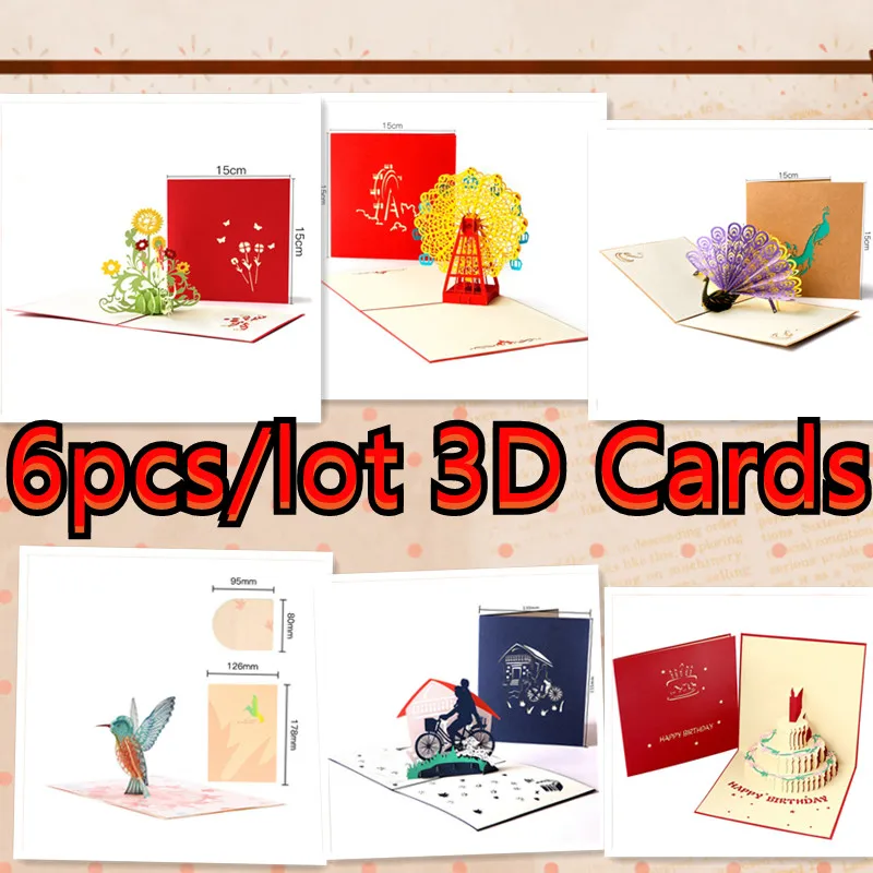 

6 Pieces 3D Pop Up Cards Greeting Handmade Cards with Envelopes for Christmas Birthday Anniversary Wedding Mother's Day Gift