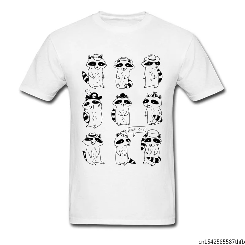 

Cute Little Raccoon White Tshirt Men and Women with Short-sleeved Casual Daily Four Seasons