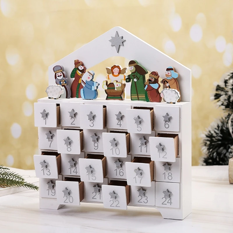 

50LB Christmas Wooden Advent Calendar Jesus with 24 Drawers for Kids Adults Countdown