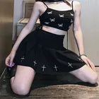 Юбка женская плиссированная в готическом стиле, короткая юбка в стиле панк, в стиле преппи, с принтом Креста, черная, в уличном стиле