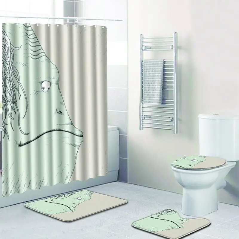 

Zeegle Toilet Set Waterproof Curtain Toilet Pedestal Rug Polyester Toilet Seat Cover Mat Foot Floor Rug Anti Slip Bath Mat Set