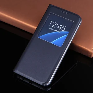 slim window view flip cover shockproof leather case cell phone carrying bag mask for samsung galaxy s8 s8 plus s7 s7 edge free global shipping