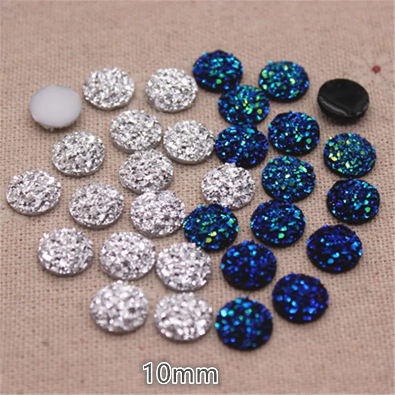 100 шт 10 мм серебро/черный AB Druzy каменная поверхность Сердце Смола плоский с