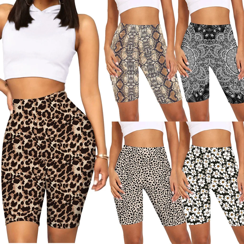

Leopard Print Yoga Pants Three-point Altnetic Leggins High Waist Slim Tight Hip Lifting Leggings Riding Activewear Female A50