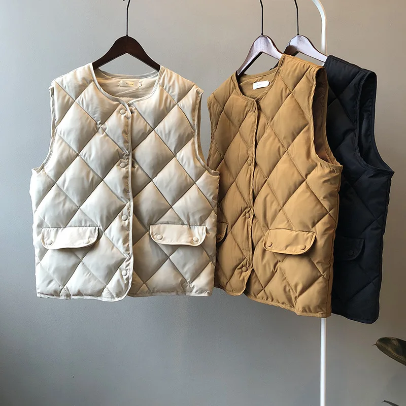 

Autumn Winter Argyle Vest Women Streetwear Warm Plus Size Down Cotton Padded Sleeveless Jacket Female Waistcoat Chalecos Mujer