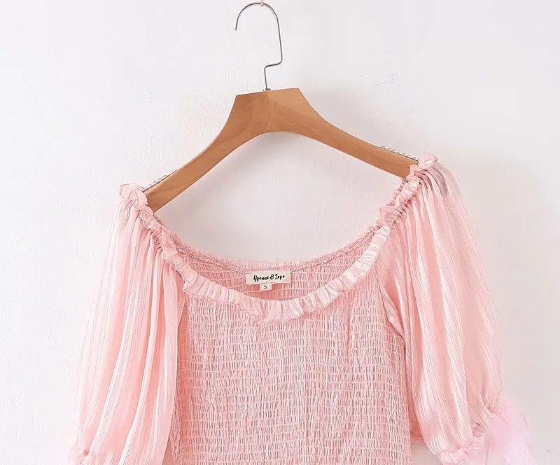 Linjiashop Loveshackfancy autumn pink dress short sleeve vintage slim special chiffon ruffles mini dress dropshipping