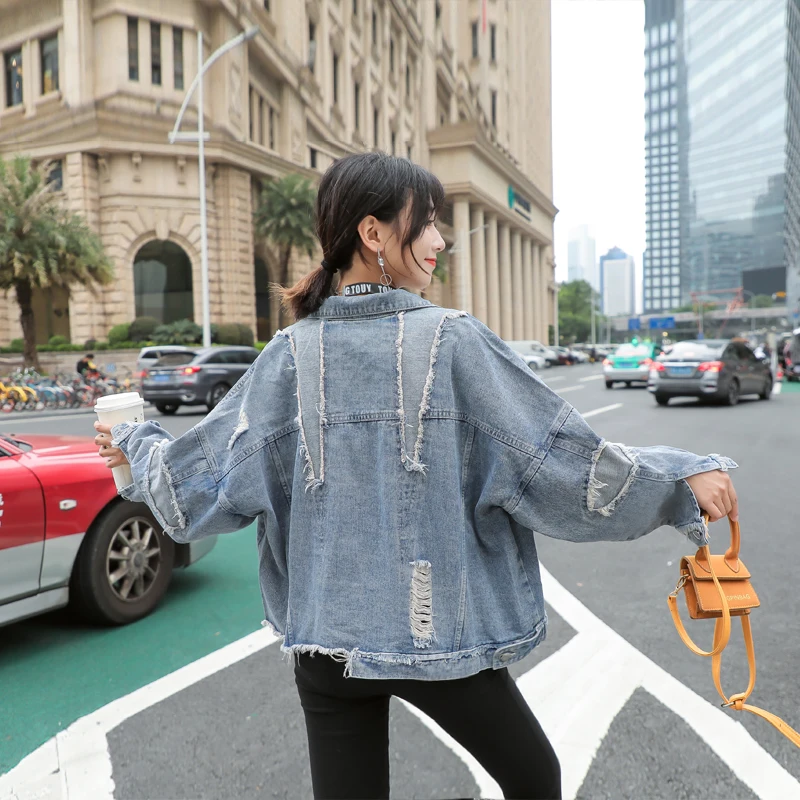 Spring Jeans Jacket Women 2021 New Korean Style Fashion Coat Irregular Hole Top College Denim jackets Female Jaquetas Feminina | Женская