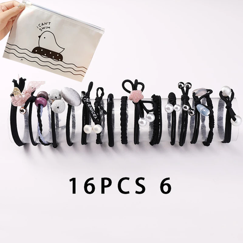 16pcs 6 8/12/16/20/25 шт. Для женщин; обычная блузка для девочек; платье с жемчужинами; резинка для волос, обтянутая тканью; трикотажные резинки для волос хвост держатель повязки для волос аксессуары для волос комплект - Цвет: 16pcs 6