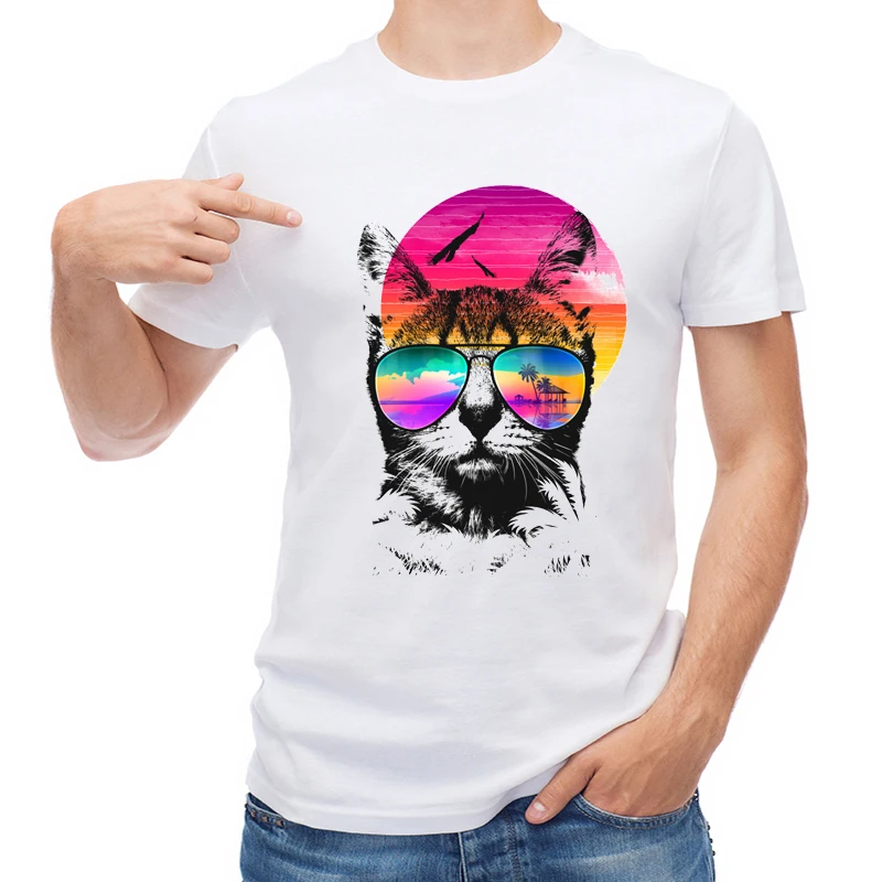 

TEEHUB New Summer Cat T Shirt Fashion 3D Sunglass Cat Printed Men T-shirt Short Sleeve O-Neck Tops Cool Tees