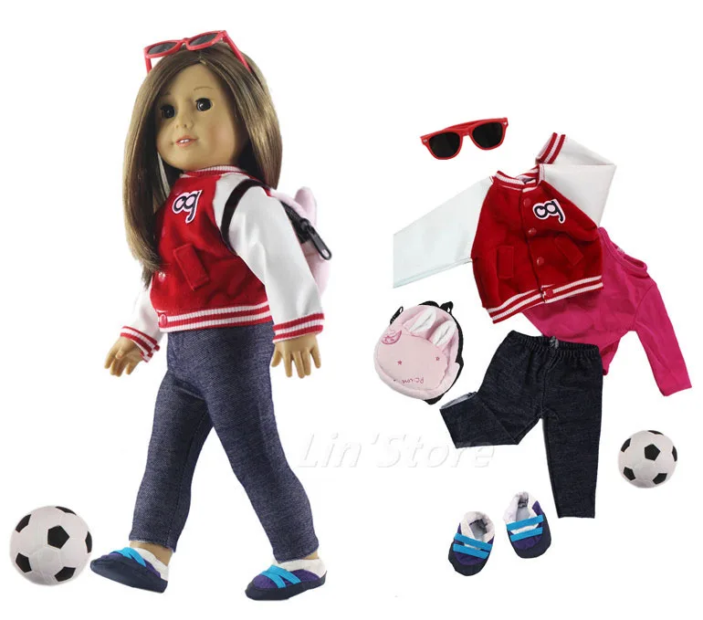 Набор из 7 предметов: кожаное пальто топ штаны сумка обувь и футбол для 18 дюймовой
