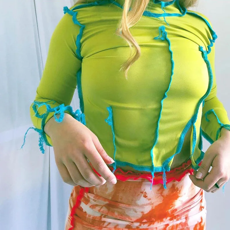 Осень 2020 новая мода зеленый синий Vestidos с круглым вырезом длинным рукавом хитовый