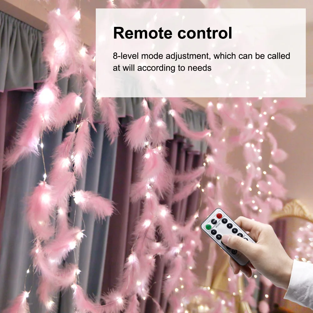 Перьевая гирлянда светильник s украшение сказочный пульт дистанционного