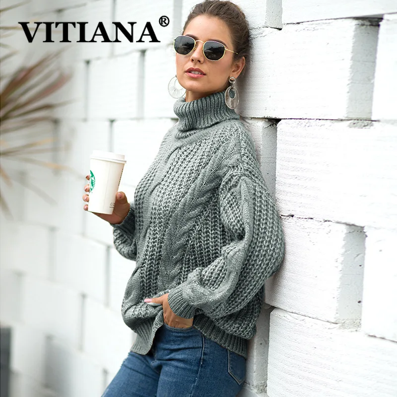 VITIANA Повседневный Свободный вязаный свитер для женщин осень 2019 Женский пуловер