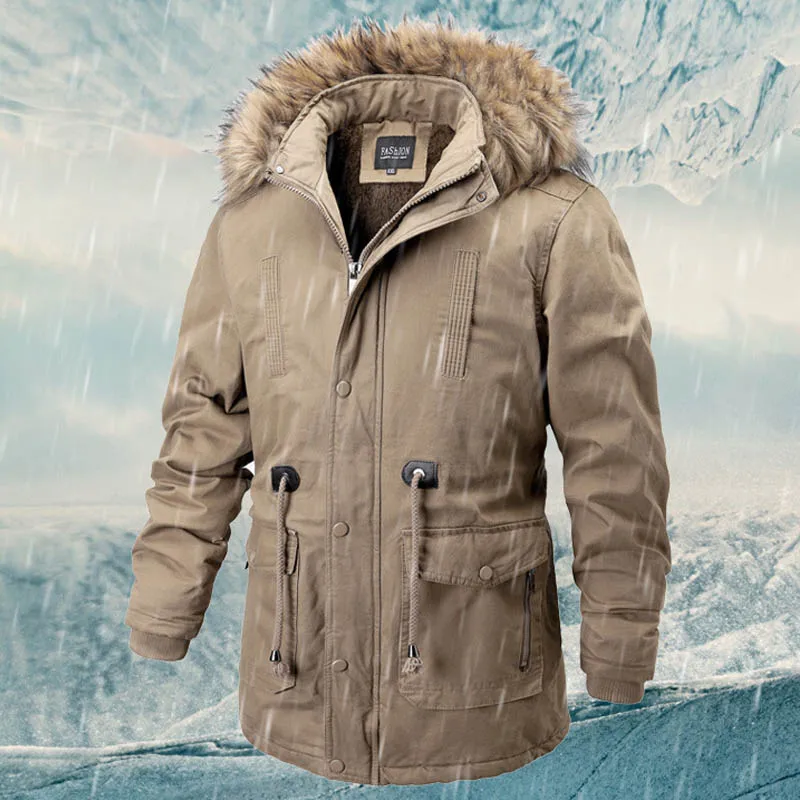 

Мужская куртка с капюшоном, черная Повседневная ветровка с меховым воротником и шерстяной подкладкой, зима 2021