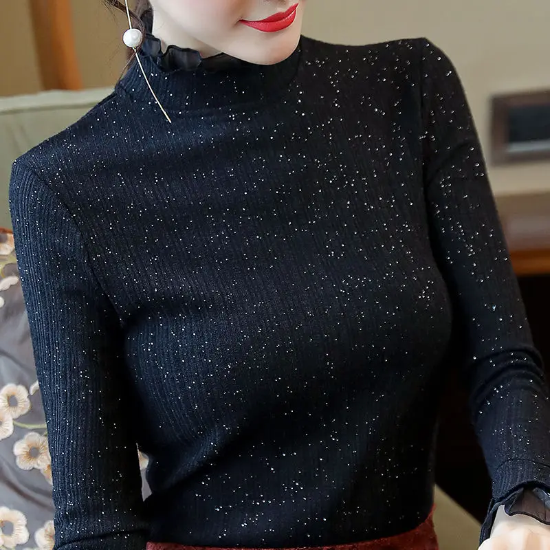 Женская блузка с длинным рукавом женский топ кружевные черные короткие рубашки