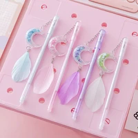4pc cute sequined moon pendant gel pen kawaii learning stationery creative writing black signature marker office school supplies