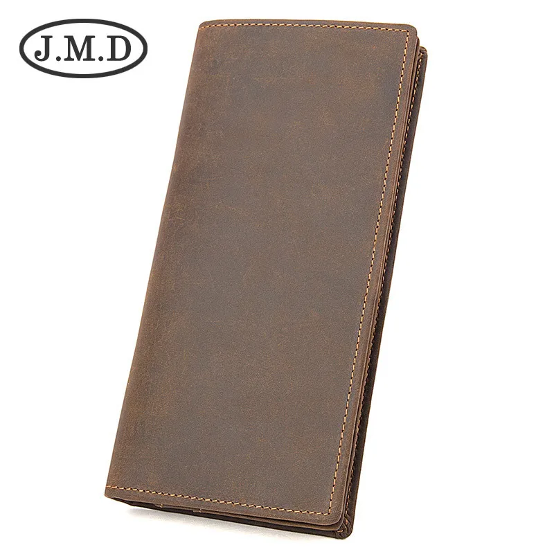 

J.M.D New Crazy Horse Leather Long Men's Money Clips RFID Shielding Wallet
