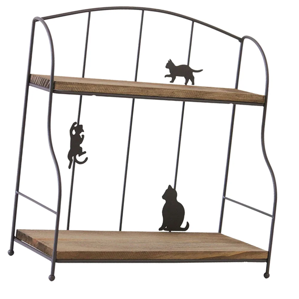 

Delicate Storage Rack Double Layer Shelf Adorable Holder Rack Cat Metal Organizer for Home Kitchen Bathroom (Beige)