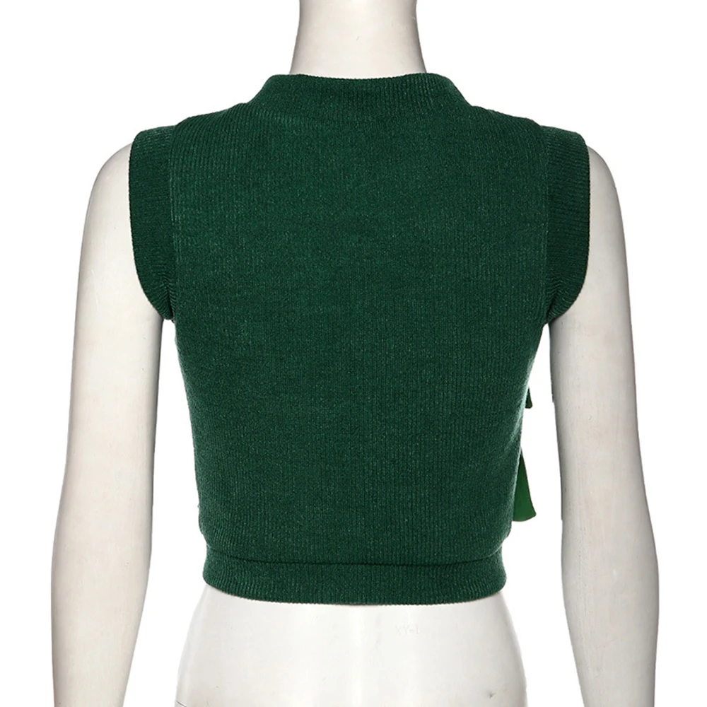 Модный лоскутный Женский вязаный жилет с круглым вырезом и карманами размера