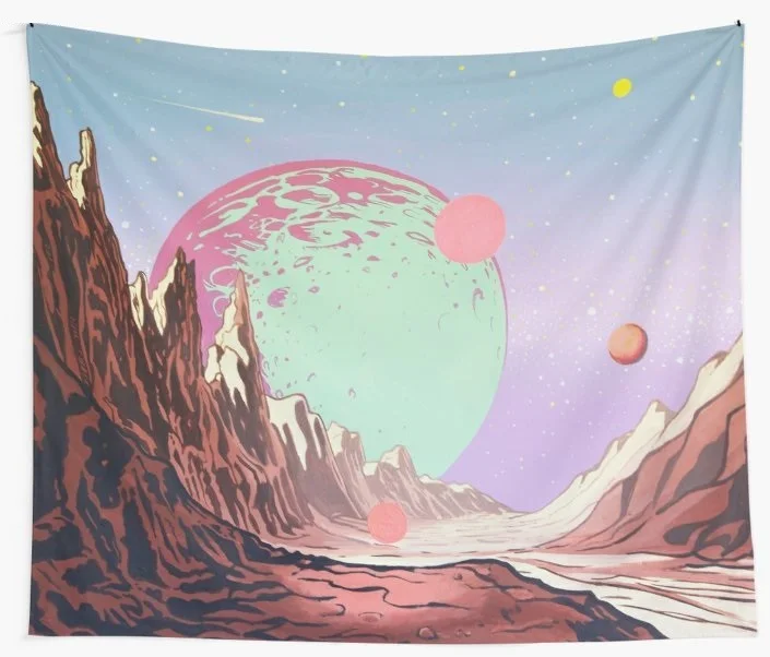

Green Moon Space Tapestry Wall Hanging Home Decor Wall Cloth Tapestries Psychedelic Dorm Wall Carpet Yoga Mat Tapestry