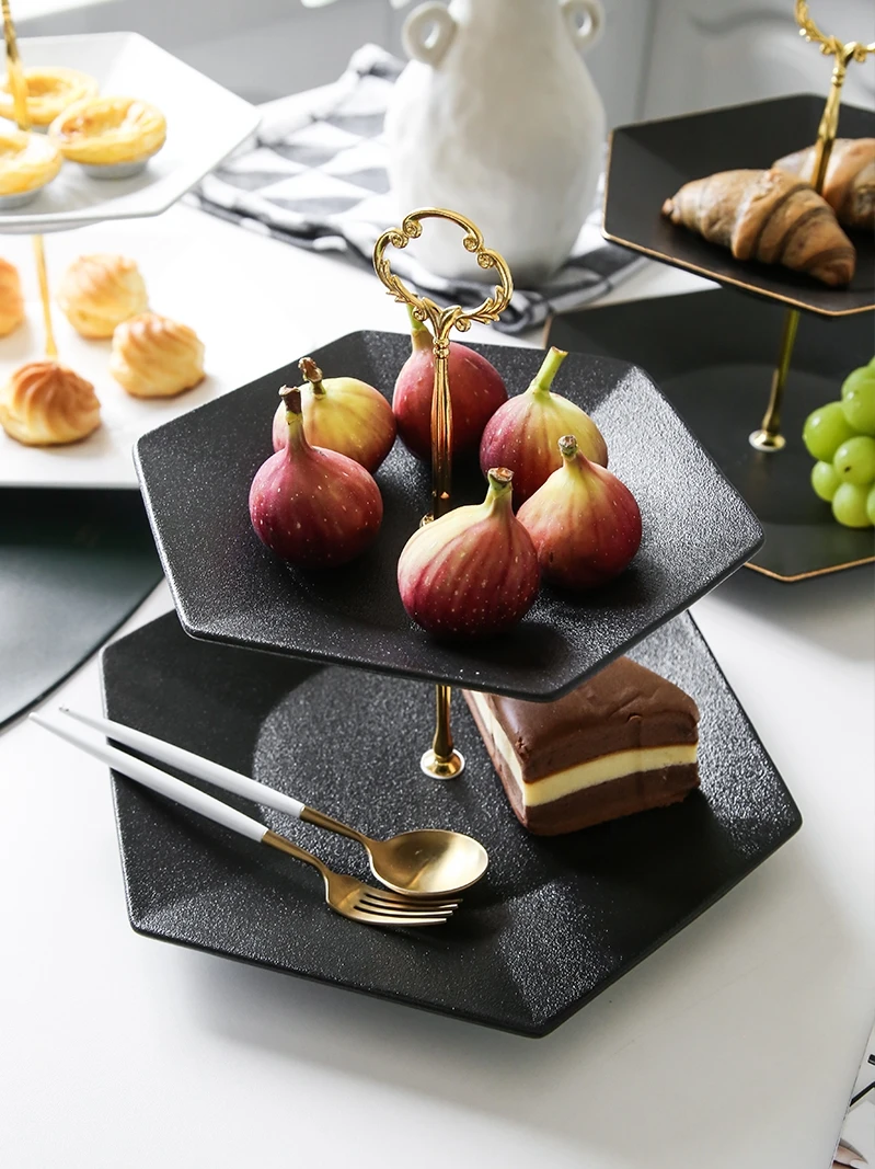 

Nordic конфетная тарелка 2 ярус сплошной Цвет Керамика Свадебная табличка вечерние посуда поднос Дисплей стеллаж для выставки товаров днем за...