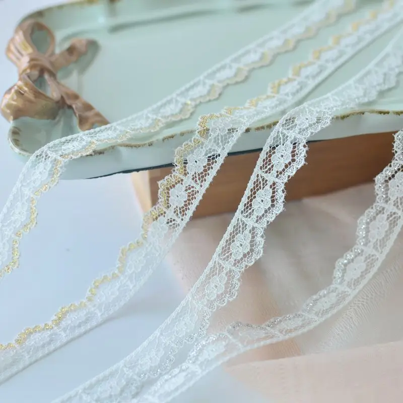 1 ярд Высококачественная вышитая кружевная ткань лента золотистое серебристое