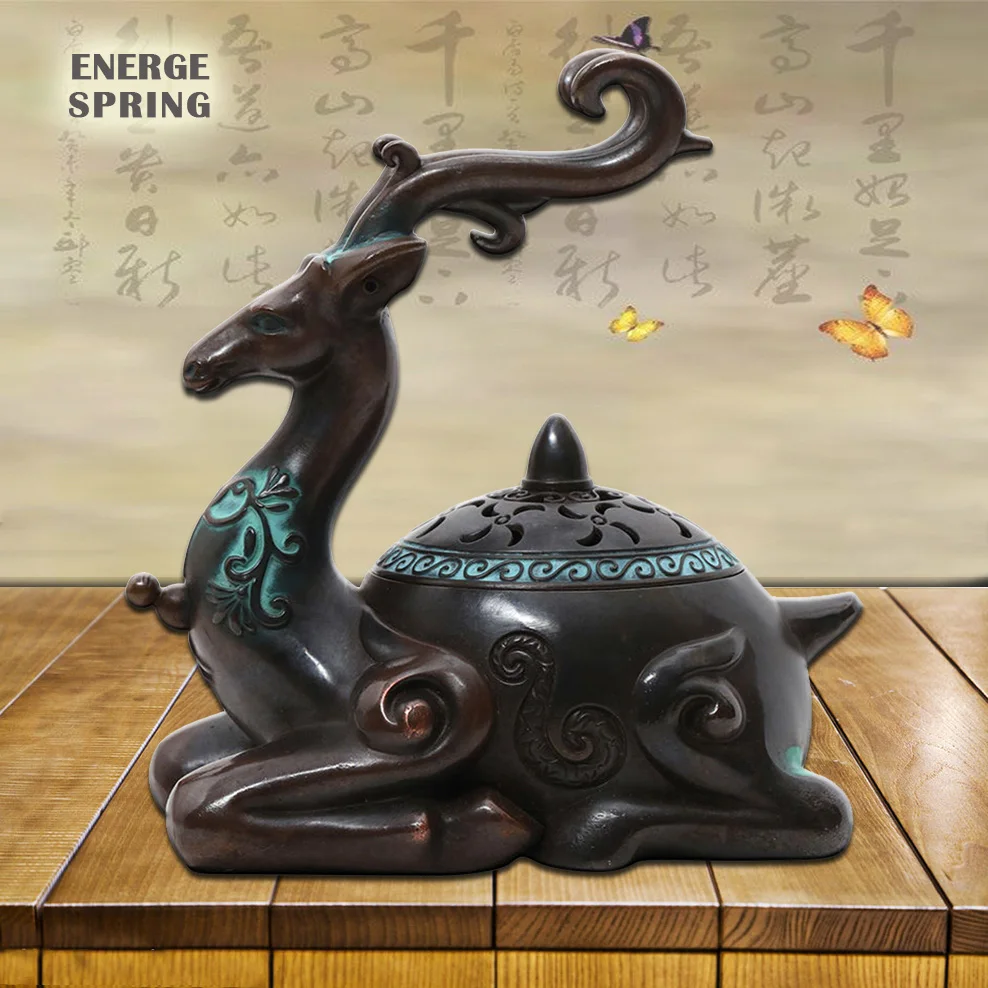 

Большая антикварная горелка для благовоний, домашняя печь для ароматерапии с оленем из сплава, внутреннее украшение для Будды, сандаловая горелка