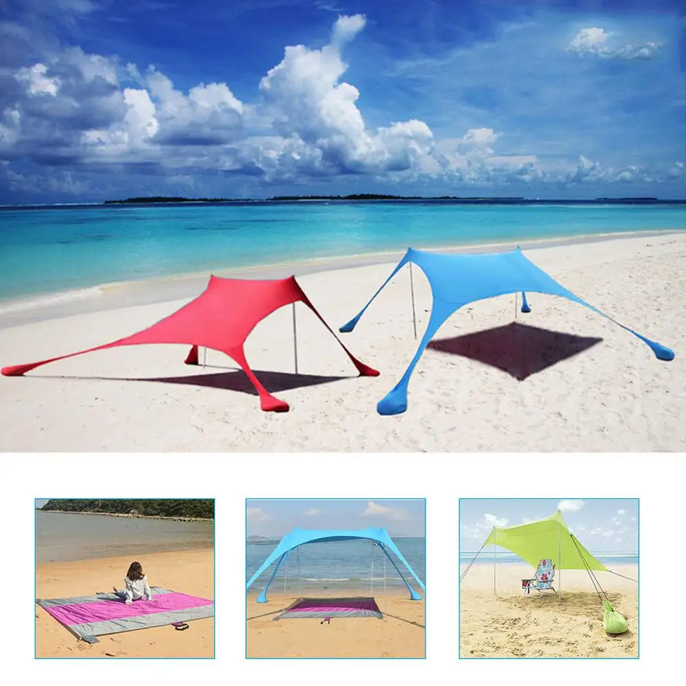 저렴한 휴대용 태양 그늘 텐트, 샌드백 UV 라이크라 대형 가족 캐노피 야외 낚시 캠핑 해변 양산 천막 세트 도매