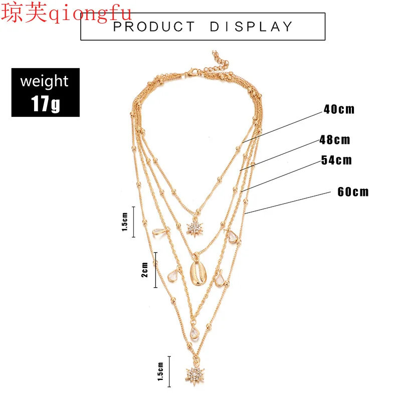 

Korean retro sun beach style fashion simple fashion popular diamond star water drop alloy shell jewelry ladies necklace gifts