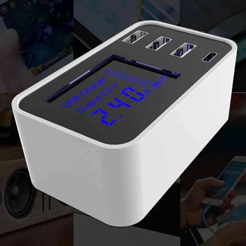 Светодиодный дисплей 3 порта Usb зарядное устройство с тип-c для samsung Iphone Ipad Быстрый планшет 5 V/4A зарядный адаптер телефон Универсальный(ЕС штекер