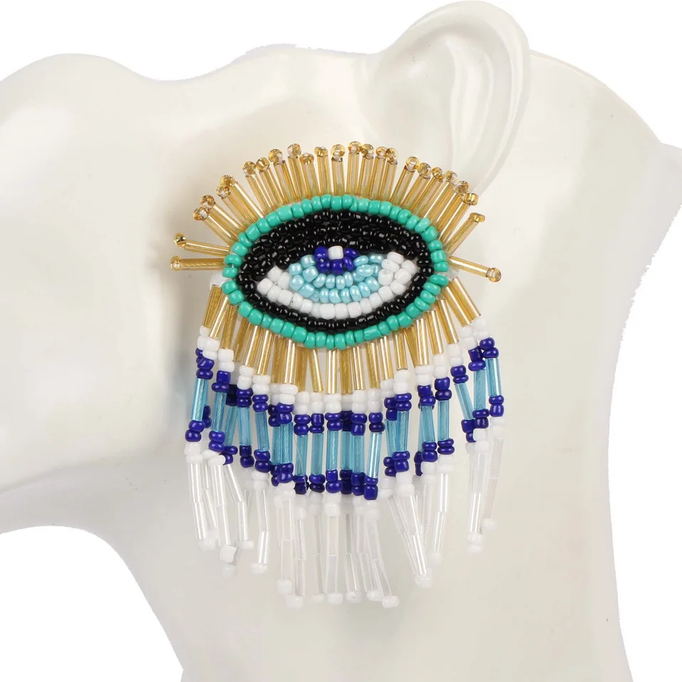 Женские длинные серьги-подвески Florosy крупные богемные ручной работы с бисером и