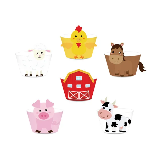 WB028x24pcs Детская душевая ферма животные кекс границы Милый Свинья Корова овца курица упаковка для торта Мультфильм Дети День Рождения украшения поставки - Цвет: WB028x24pcs