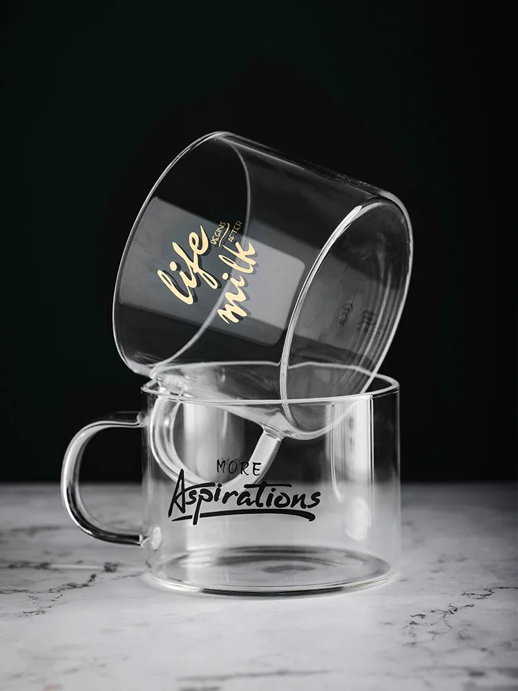 

Coffee Mug Glass Mug Gold Plated Letter Handle Cup Coffee Milk Tea Mug Home Office Drinkware Couple Gifts