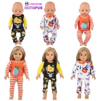 printed pumpkin skull t shirt pants clothes set for american 17 inch girl 43cm baby new bornrussiadiyog dolls toy gift