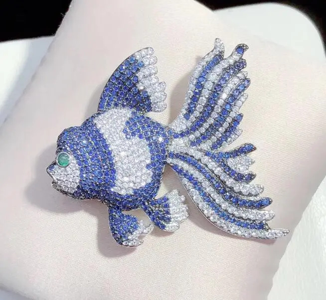 blue SHANICE Классическая Брошь с рыбой Шпильки Модные блестящие CZ хрустальные броши для женщин украшения для свадебного наряда нагрудные булавки шарф - Окраска металла: blue