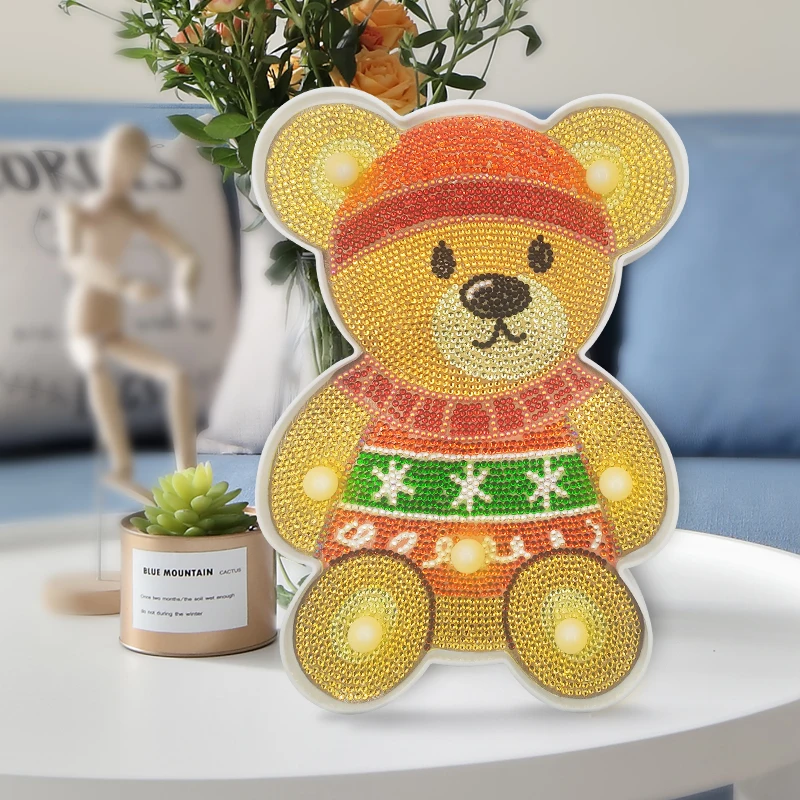 

5D Full Drill Diamond Painting LED Lamp Light Bear Mosaic Embroidery Cross Stitch Kit Home Decoration Gift New Arrival