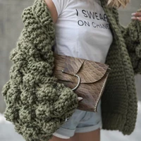 chic coarse crochet cardigan 3d floral hook sweater hand knitted coat v neck rough wool lantern sleeved loose jacket tops 2021