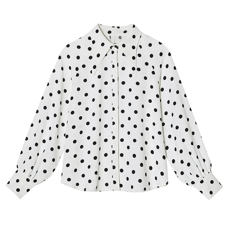 

Spring Autumn Korean Blouse Women Tops Polka Dot Print Shirt XL To 4XL Plus Size Women Clothing One-piece Chiffon Shirts TK625