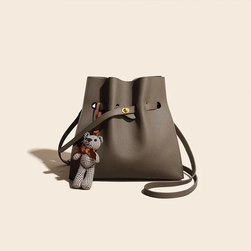 

Women's Bags Genuine Leather Drawstring Closure Large Capacity Female Shopping Tote Luxury Shoulder Purse Cross Body Handbag