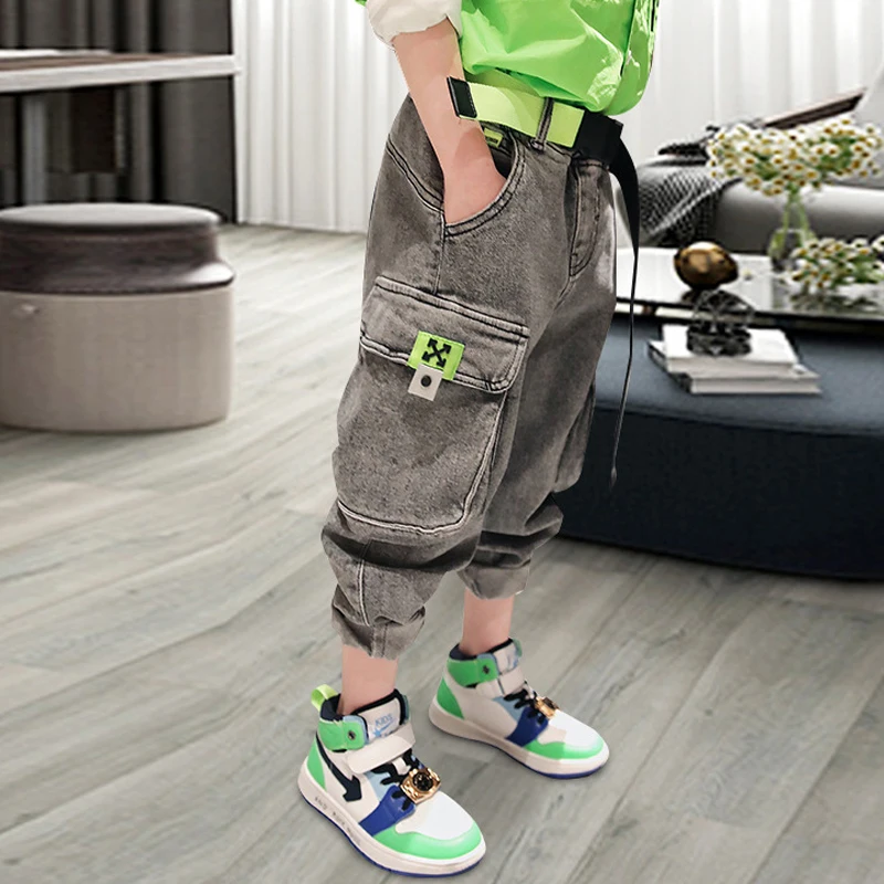 Джинсы для мальчиков детская одежда весенне-осенние темно-синие детские штаны