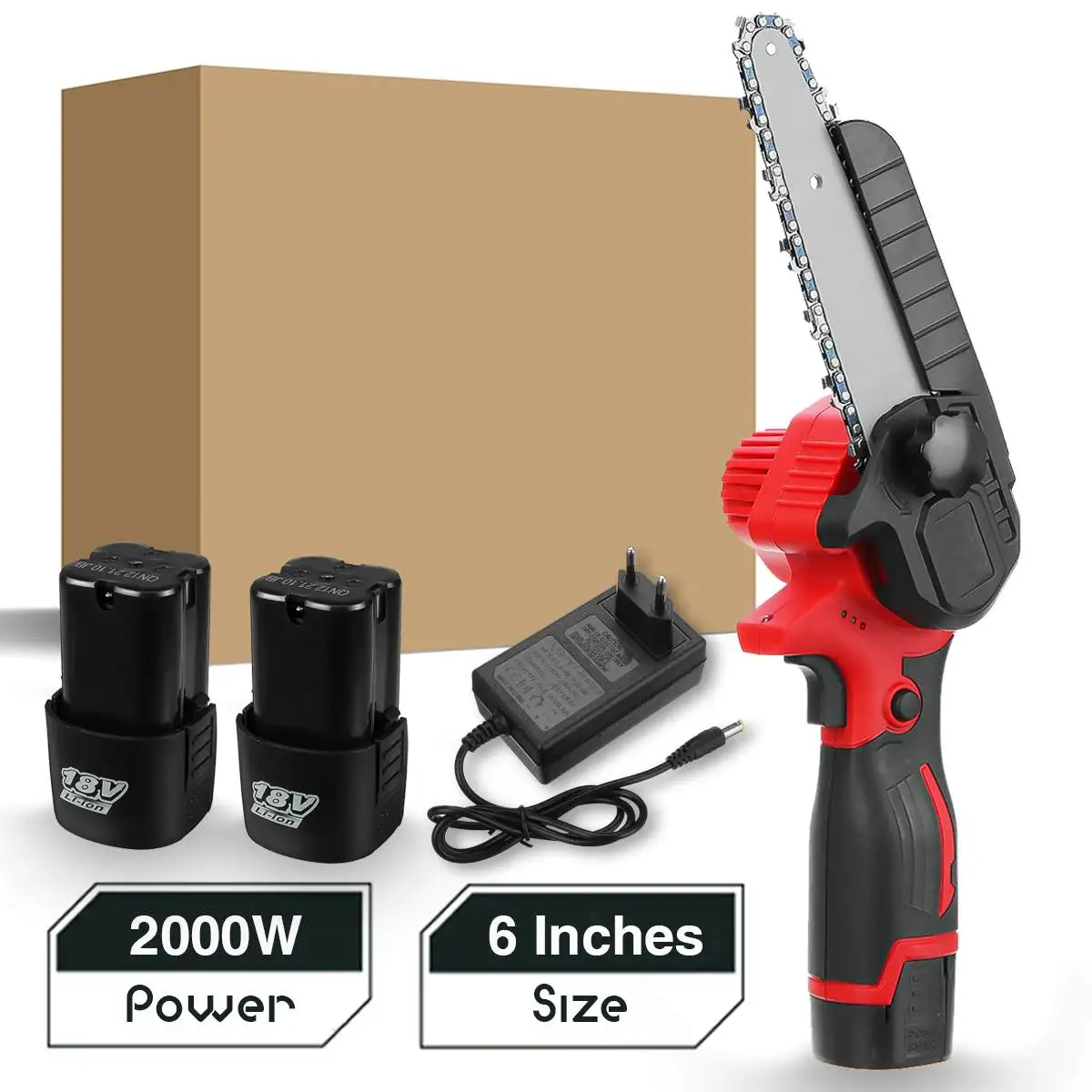 

6 Inch 2000W Mini Electric Saw Chainsaw Garden Tree Logging Saw Woodworking Tools Wood Cutters With 2/1 Battery EU Plug